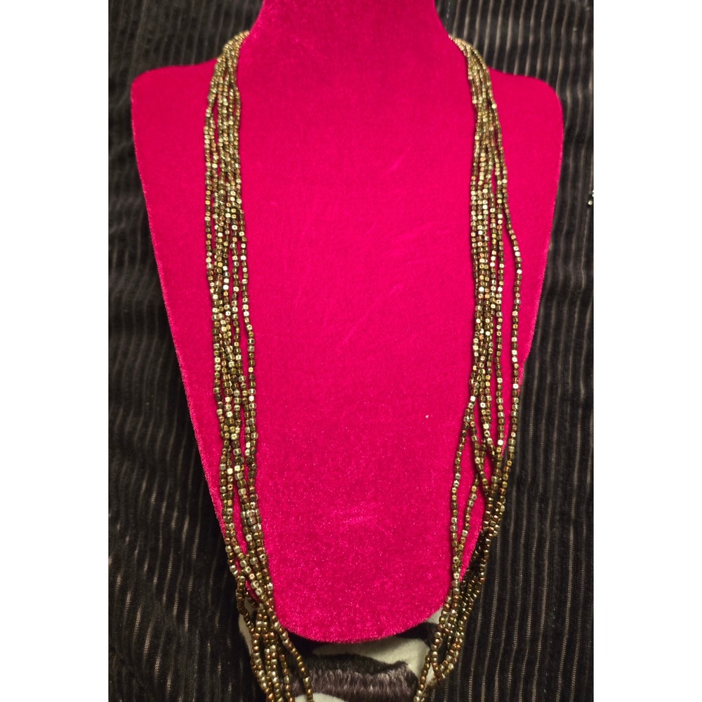 Multi Strand Mixed Metal Square Bead Layered Necklace Gold Silver Copper Tone